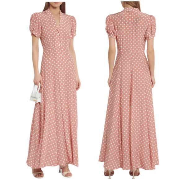CAROLINE CONSTAS NWOT Bel Polka-dot Silk Crêpe Maxi Dress Size S Button Front - Picture 1 of 14